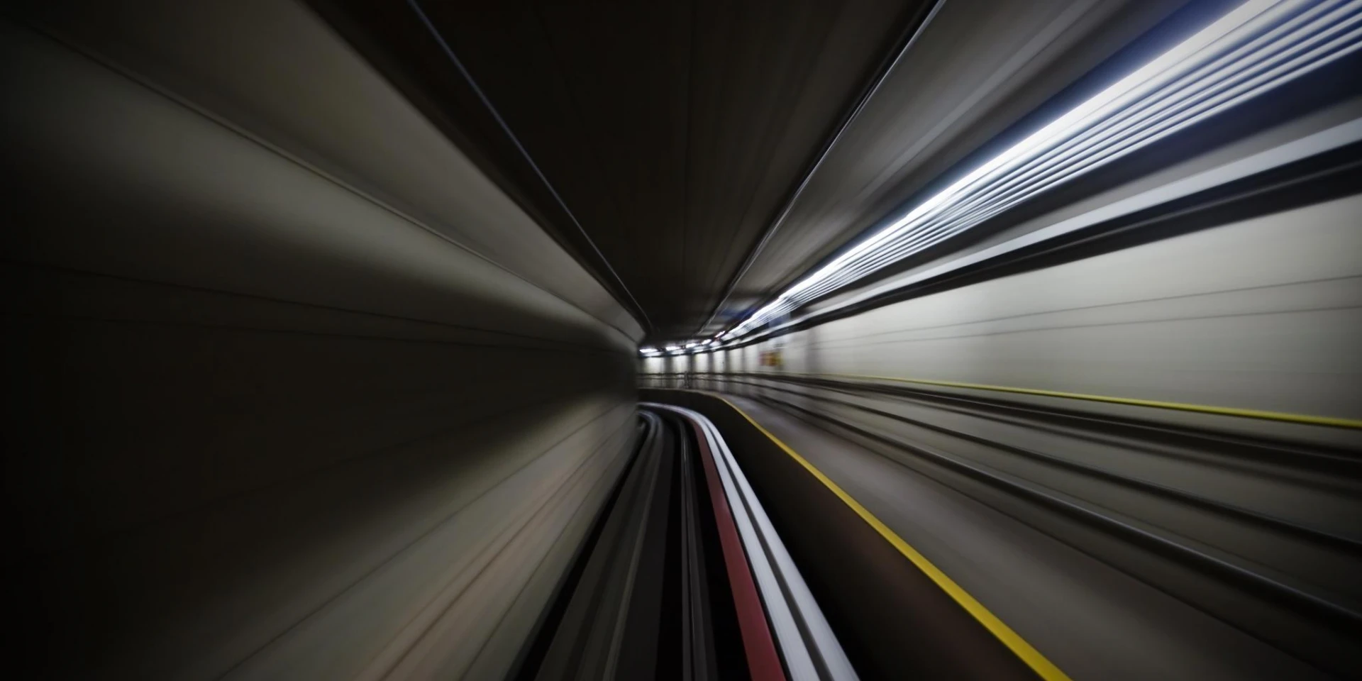 A high-speed view through a tunnel with streaks of light and lines creating a sense of motion and energy. The abstract composition emphasizes speed and innovation.